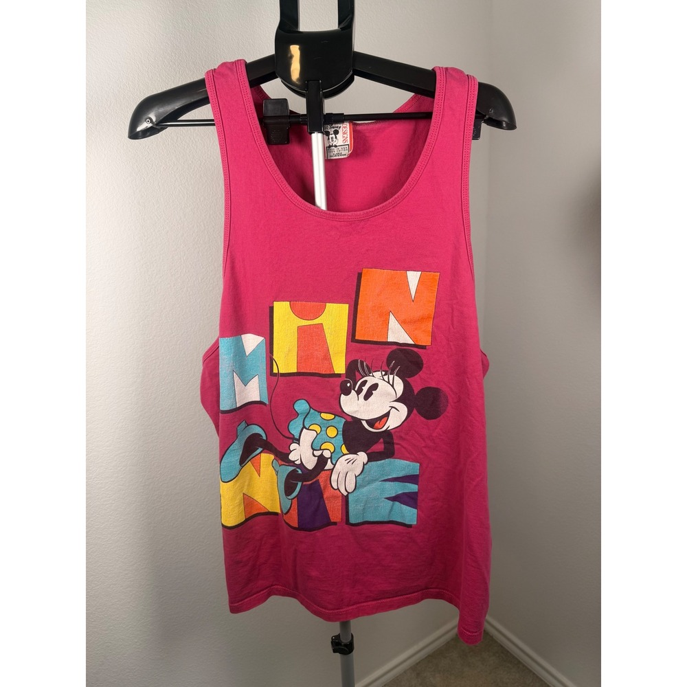 Vintage Disney Designs Minnie Mouse Pink Tank Top Graphic Tee XL Made in USA